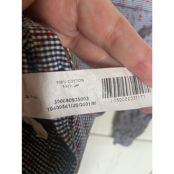 Hop‎ Little Dudes Boys Shirt 5 6 Anchor Print Gingham Roll Tab Sleeves Blue Red - Picture 5 of 7